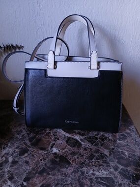 Calvin Klein Black and White Structured Satchel